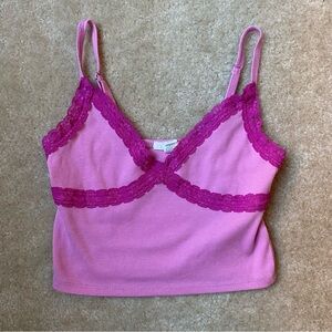 Full Tilt by Tilly’s Y2K Pink Ribbed Cami Top With Hot Pink Lace Trim Size Small